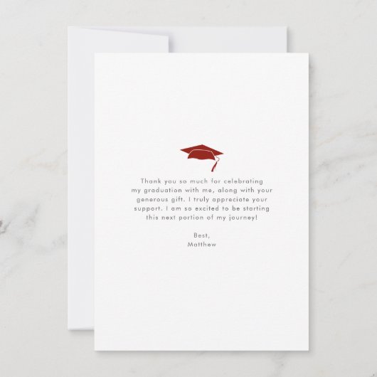 赤写真モダン卒業はっきりしたタイポグラフィ サンキューカード (裏面)