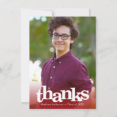 赤写真モダン卒業はっきりしたタイポグラフィ サンキューカード (正面)