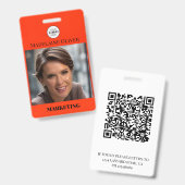 赤写真QRコードおよびロゴ従業員 バッジ (正面＆裏面)