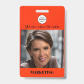 赤写真QRコードおよびロゴ従業員 バッジ (正面)