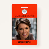 赤写真QRコードおよびロゴ従業員 バッジ (正面)