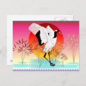 赤冠クレーンと沈み込みサンポストカード ポストカード (正面/裏面)