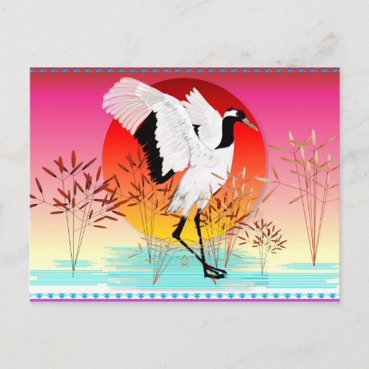 赤冠クレーンと沈み込みサンポストカード ポストカード (正面)