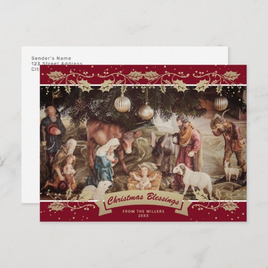 赤出生シーンクリスチャンのクリスマスフォト シーズンポストカード (正面/裏面)