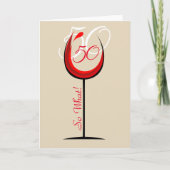 赤前向きワイングラス50だから何/ 50誕生日 カード (正面)