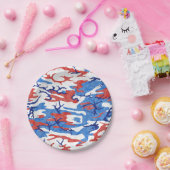 赤動揺して白と青の迷彩柄 ペーパープレート (パーティー)