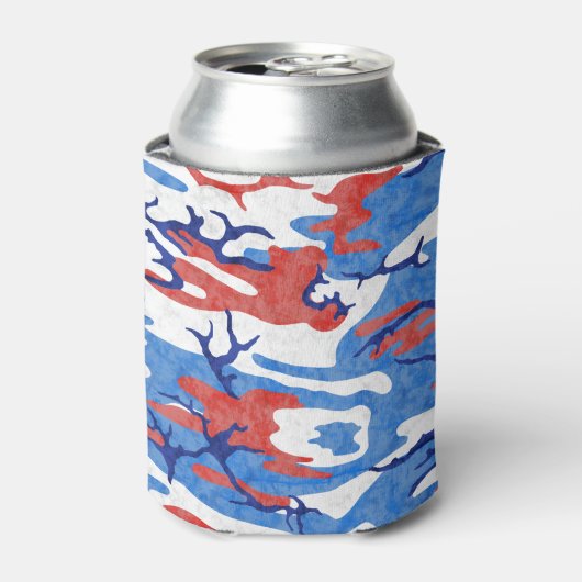 赤動揺して白と青の迷彩柄 缶クーラー (缶正面)