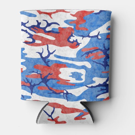 赤動揺して白と青の迷彩柄 缶クーラー (正面)