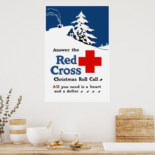 赤十字のクリスマスの電話に応転がえる ポスター (キッチン)