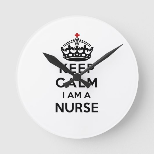 赤十字クラウン Keep Calm 私は看護師 ラウンド壁時計 (正面)