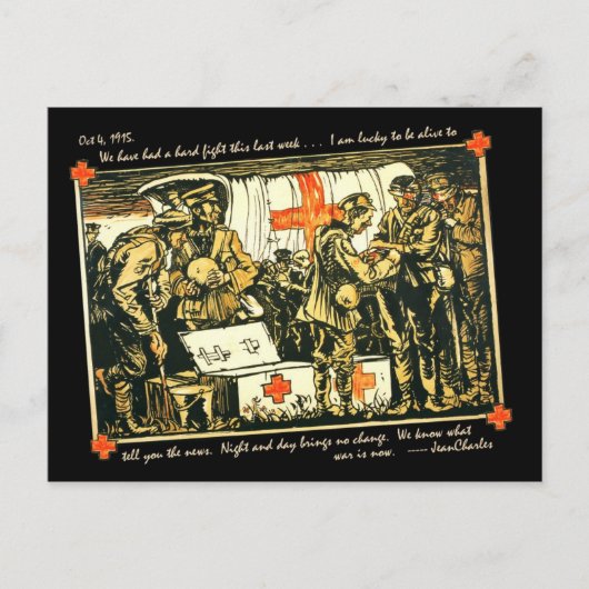 赤十字トラックでWWI兵士が負傷 ポストカード (正面)
