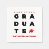 赤卒業はっきりしたの手紙とキャップ卒業 スタンダードカクテルナプキン (正面)