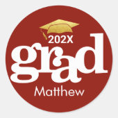 赤卒業シンプル金ゴールドはっきりしたタイポグラフィ ラウンドシール (正面)