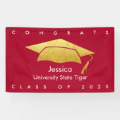 赤卒業金ゴールドキャップはっきりしたモダンシンプルグラフィック 横断幕 (横)