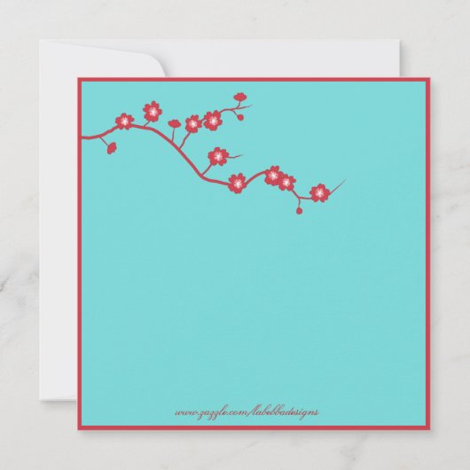 赤及びターコイズの花の結婚式 招待状 (裏面)