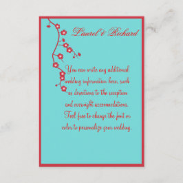 赤及びターコイズの花の結婚披露宴 エンクロージャーカード