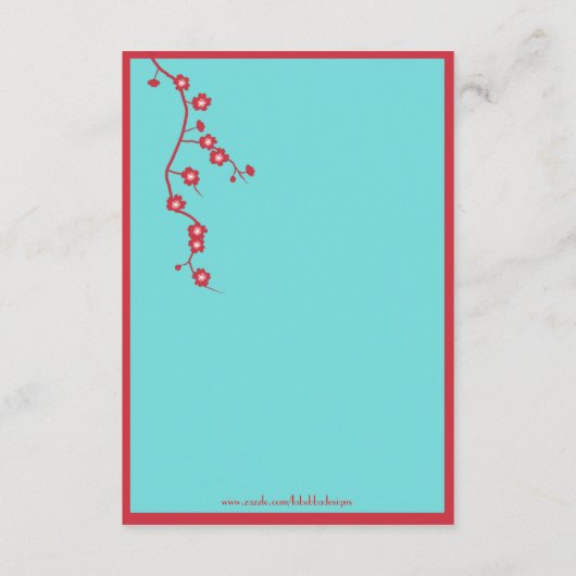 赤及びターコイズの花の結婚披露宴 エンクロージャーカード (裏面)