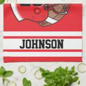 赤及び白のストライプなフットボールジャージー キッチンタオル (折り畳み)