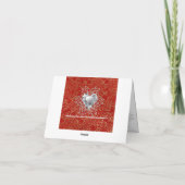 赤及び金ゴールドのかぎ針編みのレースのダイヤモンドのハートの雪片 シーズンカード (裏面)