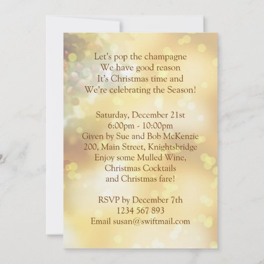 赤及び金ゴールドのつまらないもののクリスマス・パーティ 招待状 (裏面)