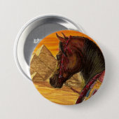 赤及び金ゴールドのアラビアの馬の円形ボタン 缶バッジ (正面&裏面)