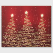 赤及び金ゴールドのグリッターのクリスマスツリーの休日 ラッピングペーパー (フラット)