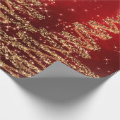 赤及び金ゴールドのグリッターのクリスマスツリーの休日 ラッピングペーパー (角)