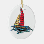 赤及び金ゴールドのヨット セラミックオーナメント (右)