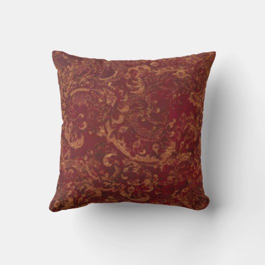 赤及び金ゴールドの古いダマスク織の一見のクッション クッション (裏面)