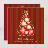 赤及び金ゴールドの泡クリスマスツリー 招待状 (正面/裏面)