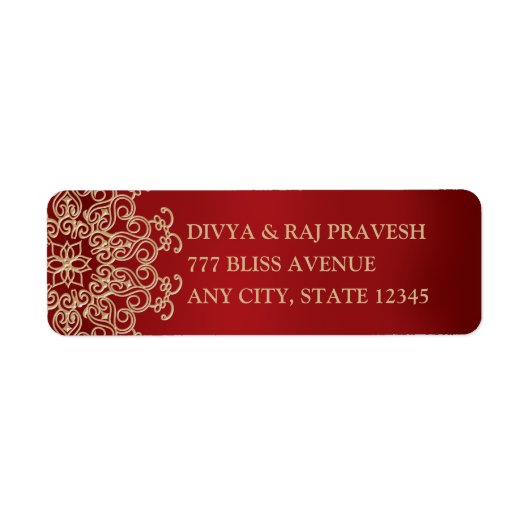 赤及び金ゴールドインディアンインスパイア住所 シール (正面)