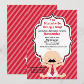赤口ひげストライプのベビーシャワー招待状 招待状 (正面/裏面)