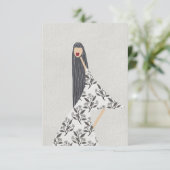 赤口紅フェミニンフローラファッションイラストレーション サンキューカード (スタンド正面)