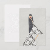 赤口紅フェミニンフローラファッションイラストレーション サンキューカード (正面/裏面)