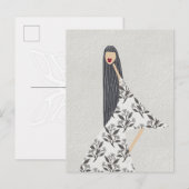 赤口紅フェミニンフローラファッションイラストレーション ポストカード (正面/裏面)