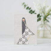 赤口紅フェミニンフローラファッションイラストレーション ポストカード (スタンド正面)