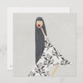 赤口紅フェミニンフローラファッションイラストレーション 招待状 (正面/裏面)