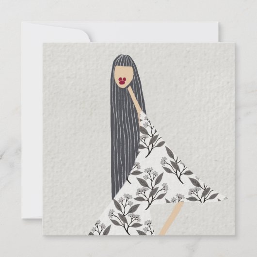 赤口紅フェミニンフローラファッションイラストレーション 招待状 (正面)