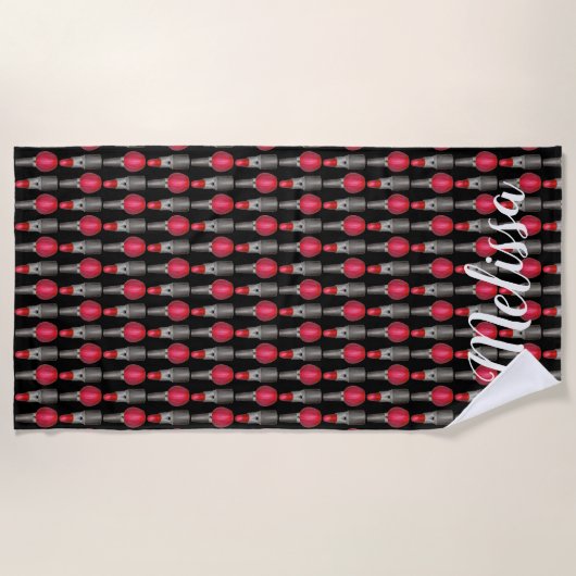 赤口紅爪、 ネイルポーランドメイクアップ化粧品美しい ビーチタオル (正面)