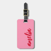 赤名スクリプトはっきりしたカラフルピンク ラゲッジタグ (正面縦)