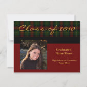 赤名門私立校風のタータンチェックプレイド2010卒業招待状 招待状 (正面)