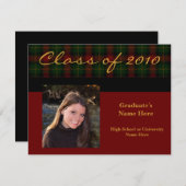 赤名門私立校風のタータンチェックプレイド2010卒業招待状 招待状 (正面/裏面)