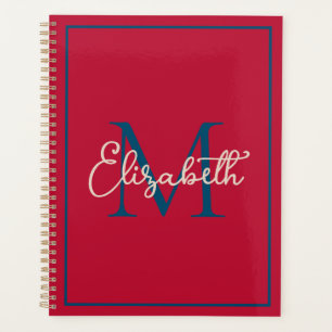 赤名門私立校風のネイビーブルーとクリームモノグラム プランナー手帳