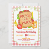 赤名門私立校風のピクニック誕生日パーティーの招待状 招待状 (正面)