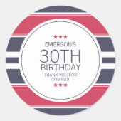 赤名門私立校風の白と青ありがとうステッカー ラウンドシール (正面)