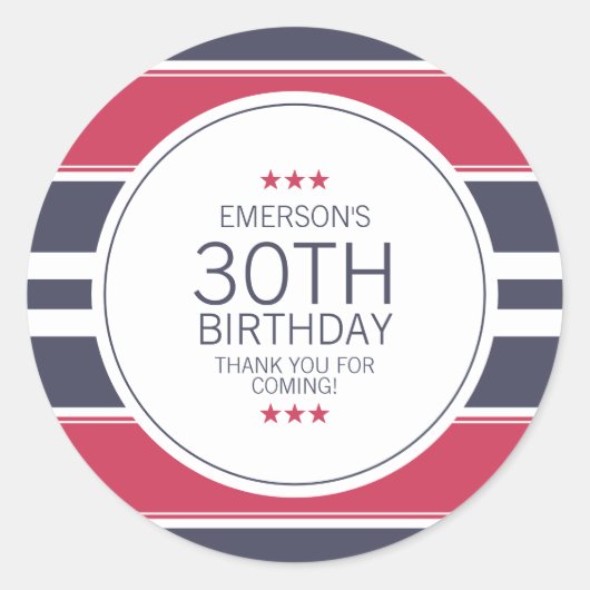 赤名門私立校風の白と青ありがとうステッカー ラウンドシール (正面)