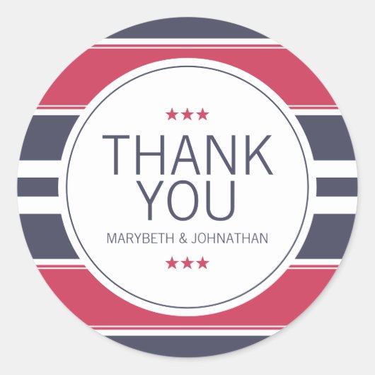 赤名門私立校風の白と青のステッストライプカー ラウンドシール (正面)