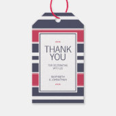 赤名門私立校風の白と青のストライプラベル ギフトタグ (正面)