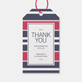 赤名門私立校風の白と青のストライプラベル ギフトタグ