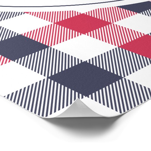 赤名門私立校風の白と青のプライドの結婚ウェルカムポスト ポスター (角)